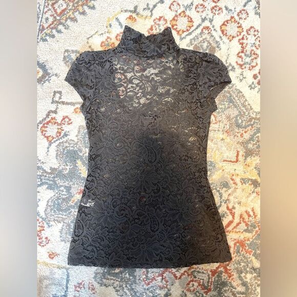 Express Lace Mock Neck T-shirt Blouse XS Grey - Picture 1 of 3